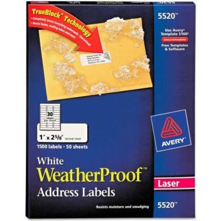 AVERY Avery® White Weatherproof Laser Shipping Labels, 1 x 2-5/8, 1500/Pack 5520